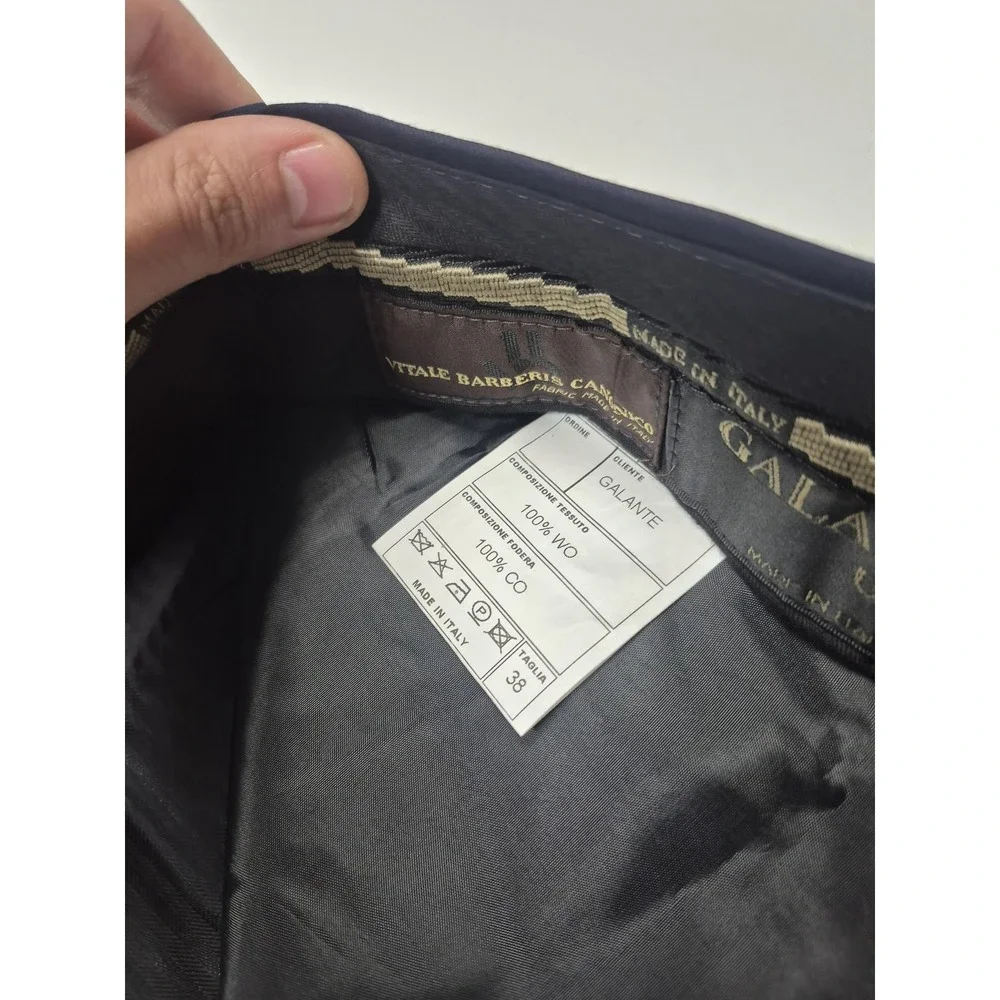 Galante Uomo Dress Pants Mens 38x36 Navy Wool Flat Front Unhemmed Italy VBC